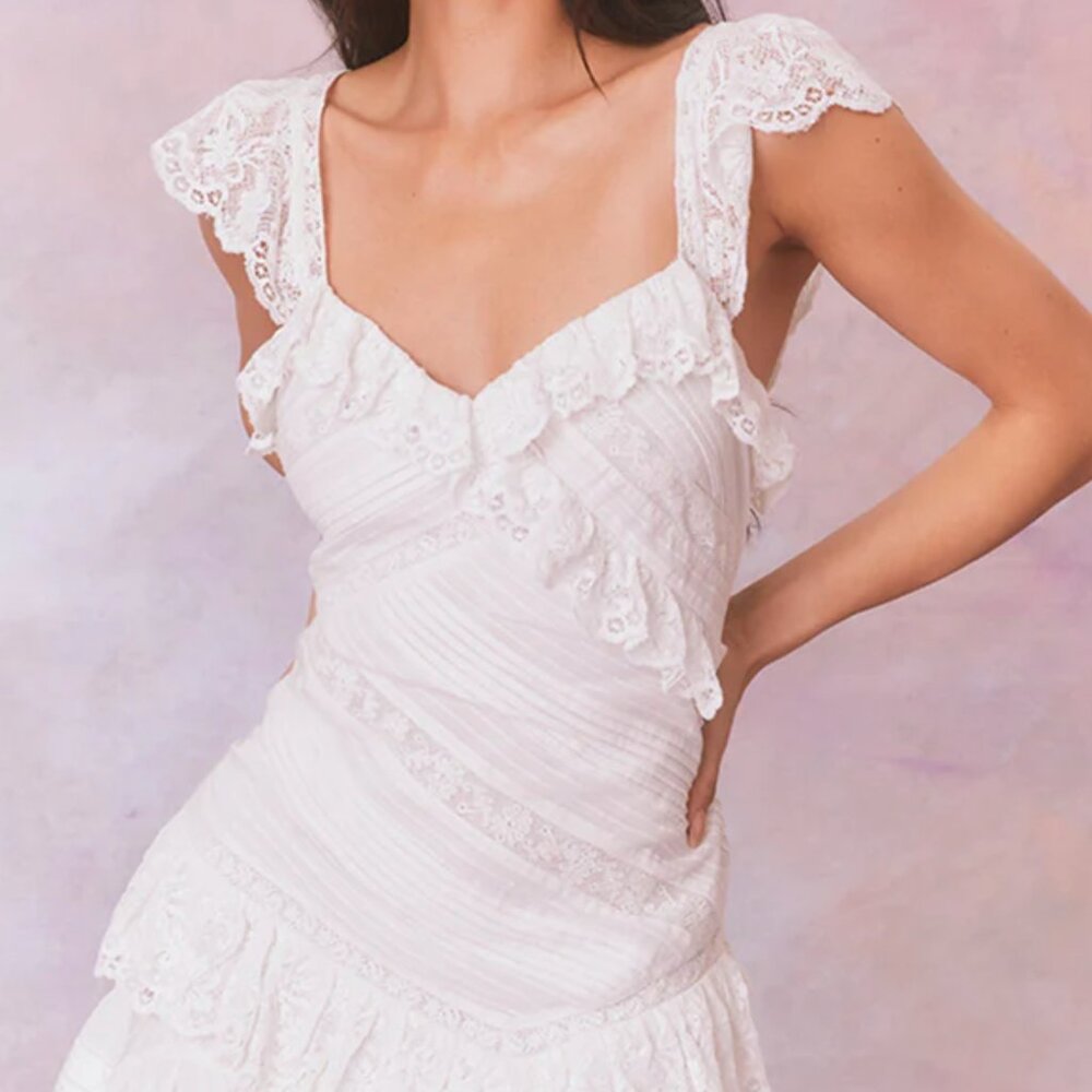 LoveShackFancy Bensley Cotton Lace Mini Dress Size 2